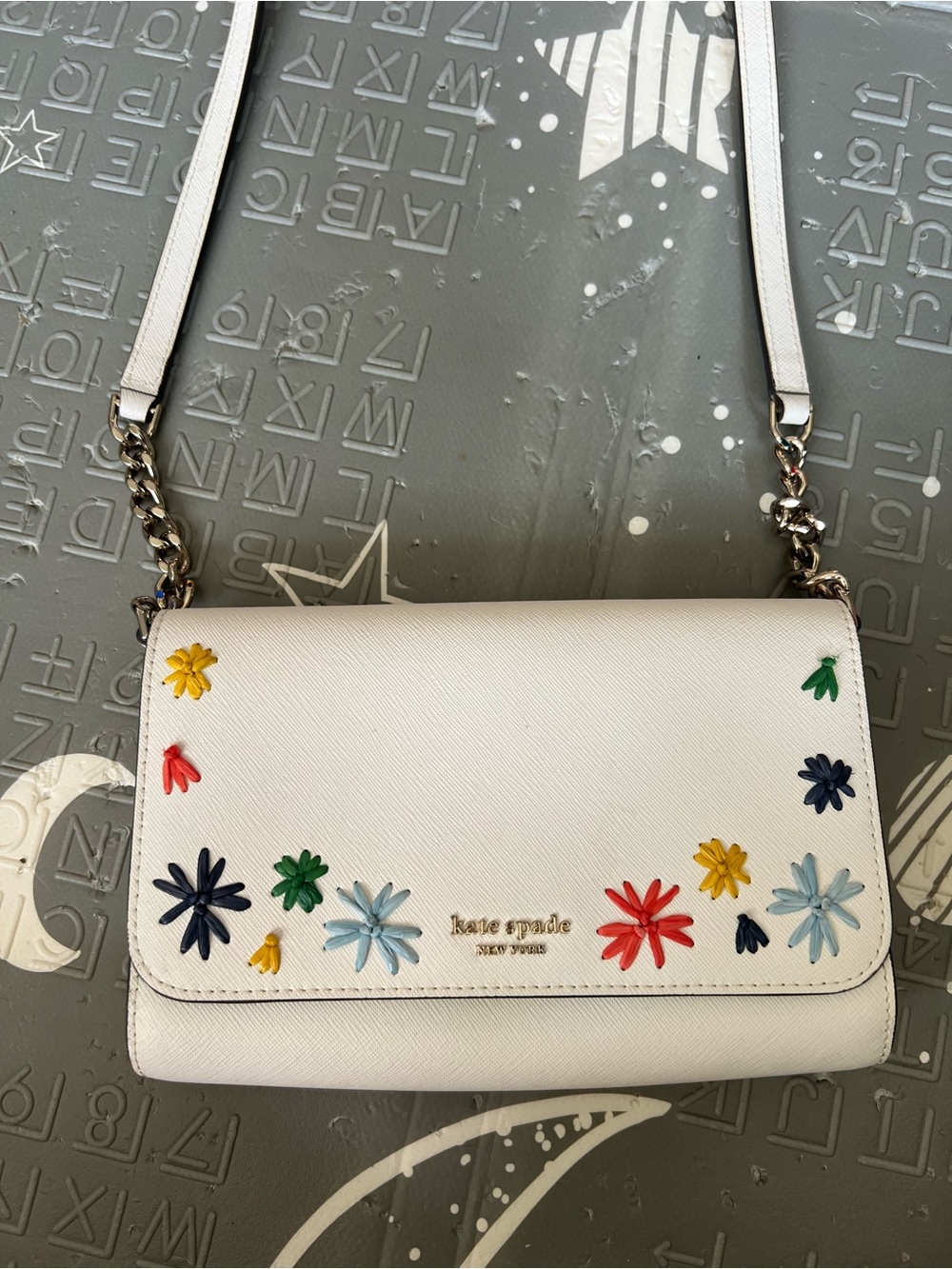Kate Spade White Floral Appliqué Crossbody Bag